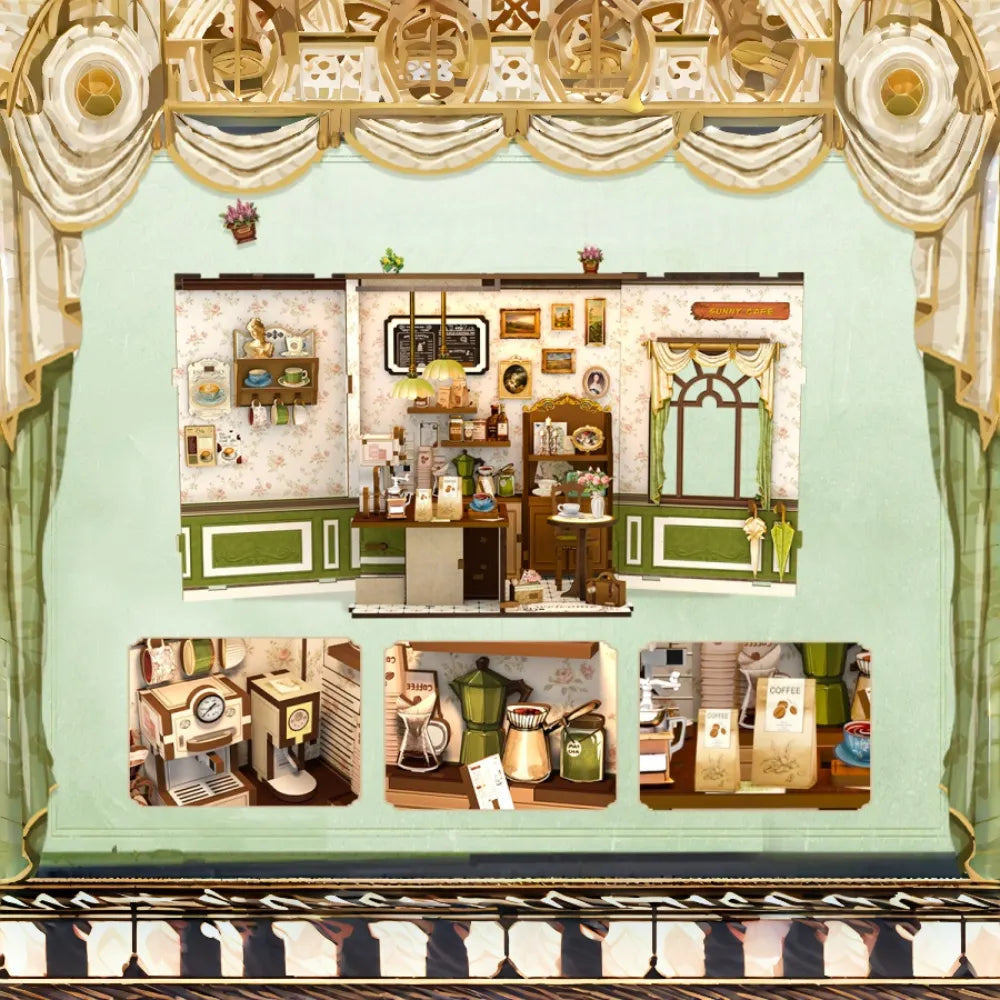 Nahaufnahme des Miniatur Haus Bausatz - Sunny Cafe mit reichhaltigen Details