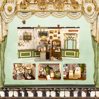 Nahaufnahme des Miniatur Haus Bausatz - Sunny Cafe mit reichhaltigen Details