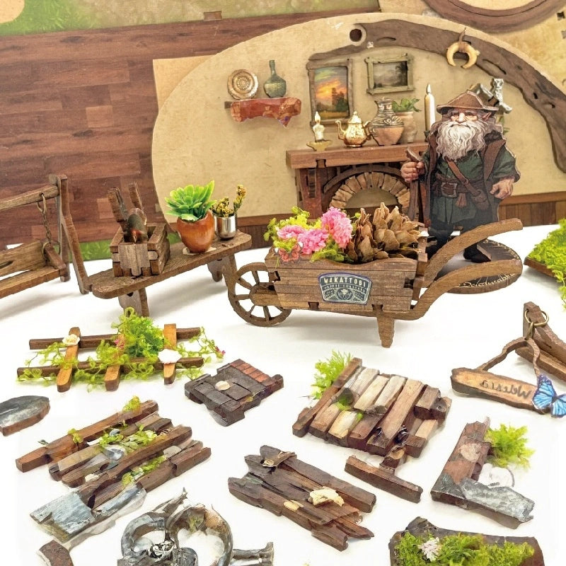 Detailansicht des Miniatur Haus Bausatz - The Magic Ring House mit präzise geschnittenen Holzteilen aus hochwertigem Material