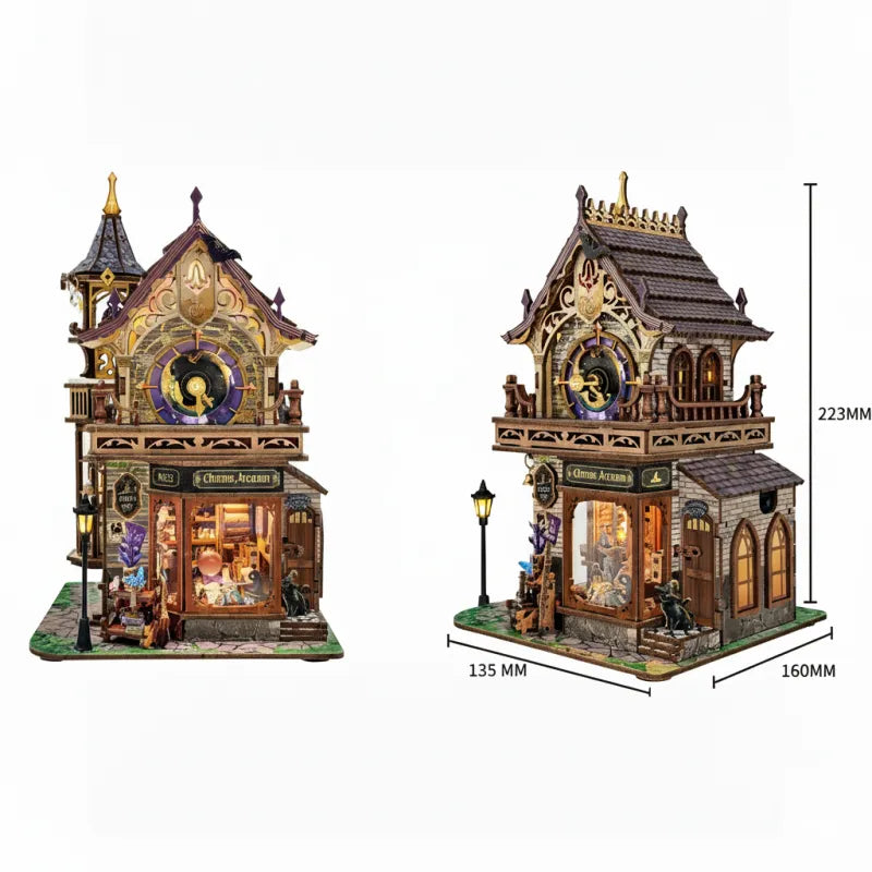 Miniatur Haus Bausatz - Time Magic Club mit detaillierten Abmessungen