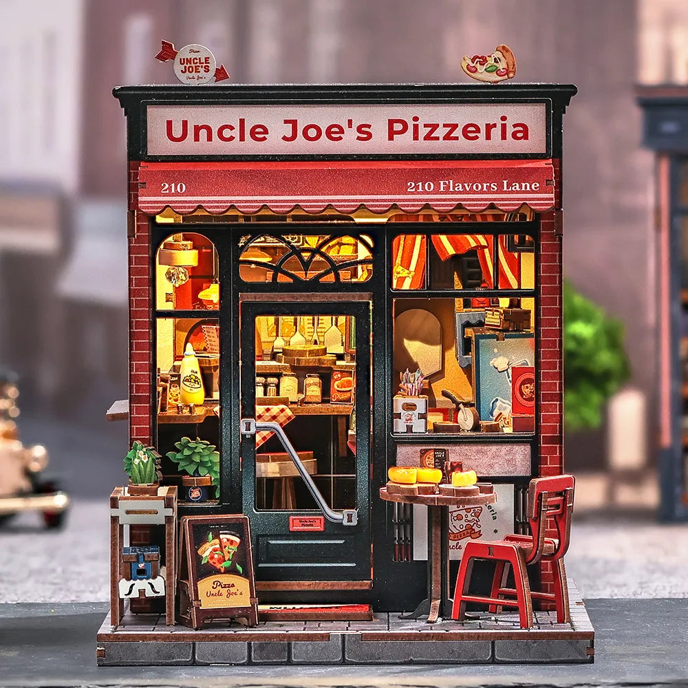 Miniatur Haus Bausatz - Uncle Joe's Pizzeria Gesamtansicht mit detaillierter Szenerie