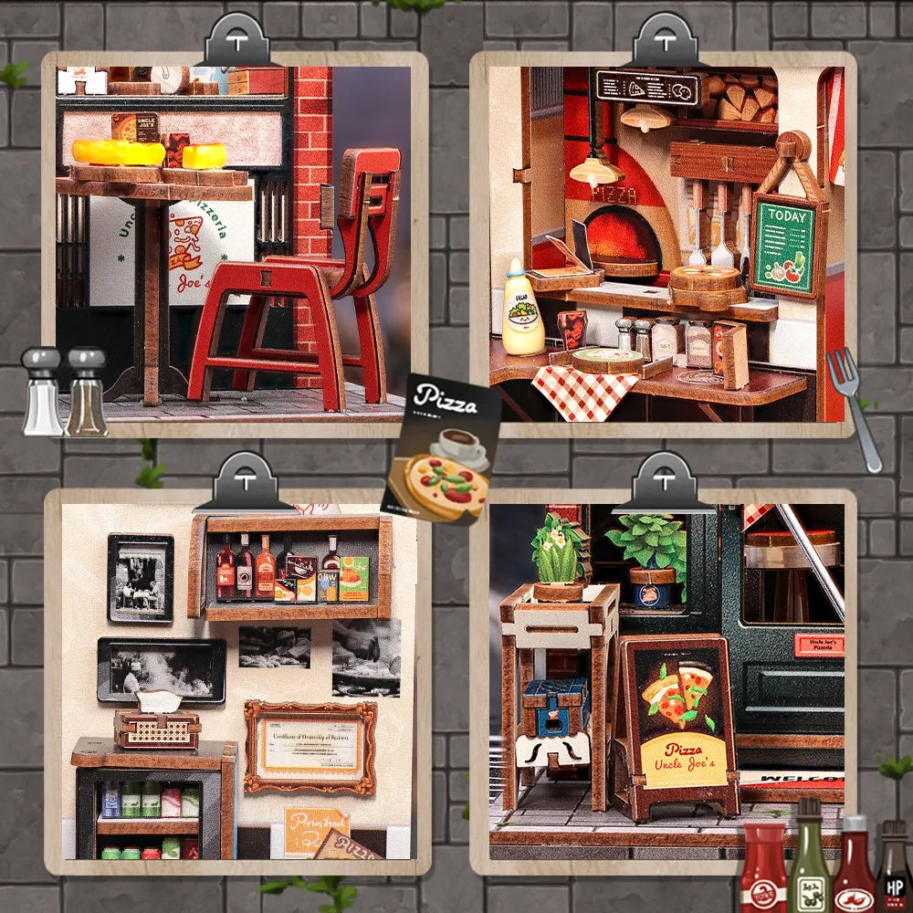 Detailansicht eines dekorativen Elements im Miniatur Haus Bausatz - Uncle Joe's Pizzeria mit feinen Details