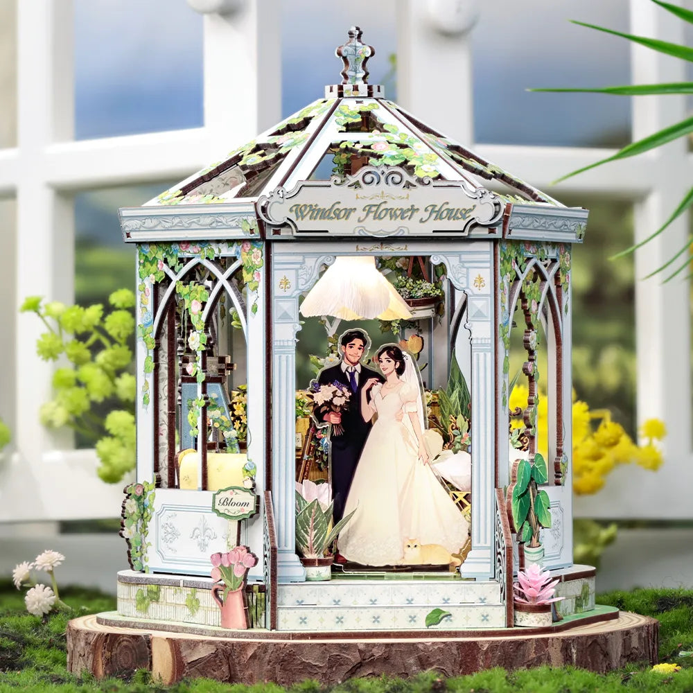 Miniatur Haus Bausatz - Windsor Flower House Gesamtansicht mit detaillierter Szenerie