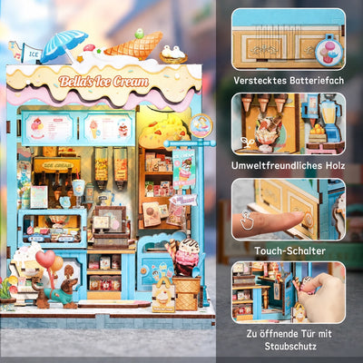 Vista frontale della gelateria in miniatura pastello Bella's Ice Cream