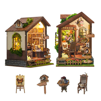 Miniatur Haus - Butterfly House Gesamtansicht mit präzise geschnittenen Holzteilen und hochwertiger Verarbeitung