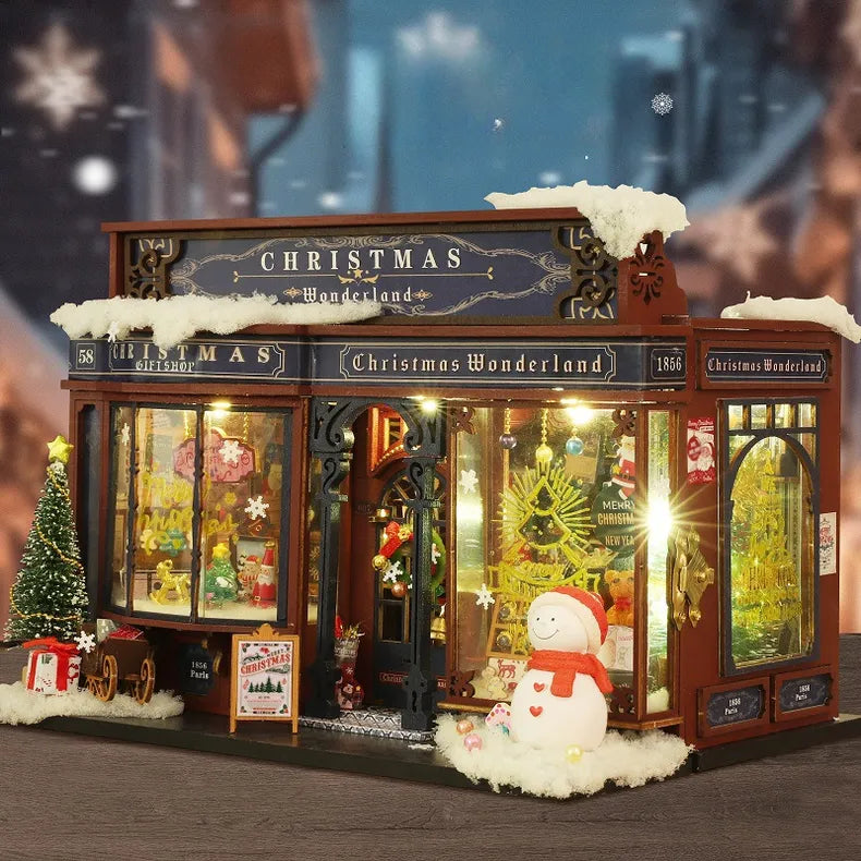 Seitliche Ansicht des Miniatur Haus - Christmas Wonderland mit gut sichtbaren Elementen