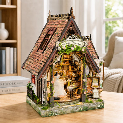 Cottage-Fassade und offener Arbeitsraum des Dream Dress Studio