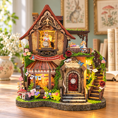 Dreamy Cottage – Miniaturhaus mit Rosentreppe, Teeterrasse und leuchtenden Fenstern