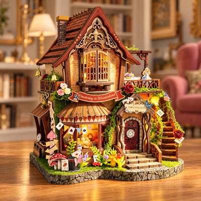 Dreamy Cottage – schräge Ansicht mit verziertem Giebel und Garten