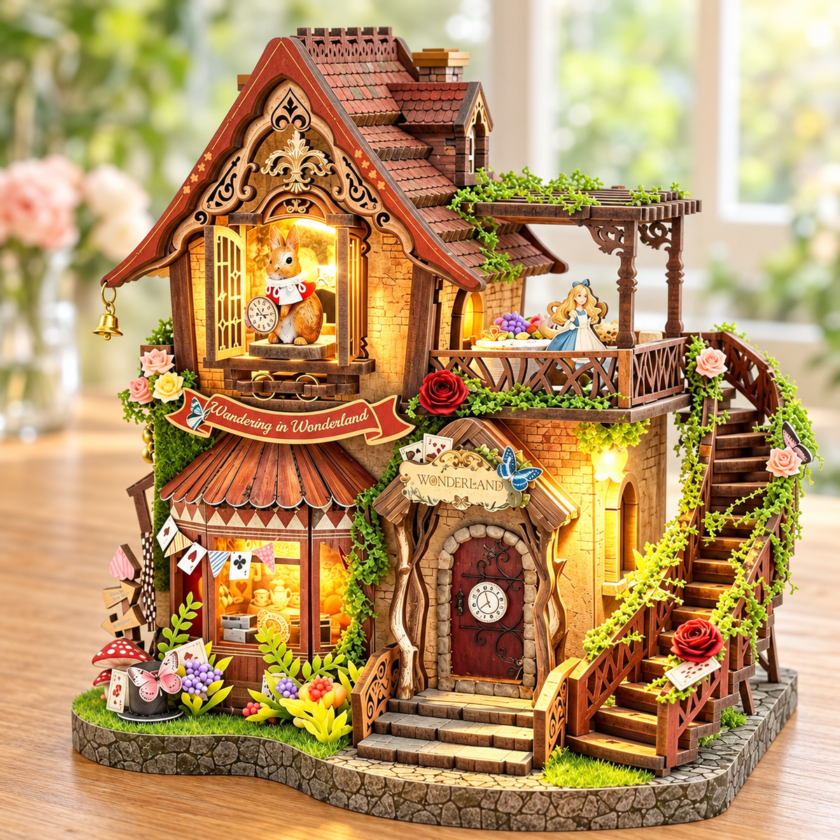 Dreamy Cottage – Gesamtansicht mit Dachterrasse, Rosen und kleinem Garten