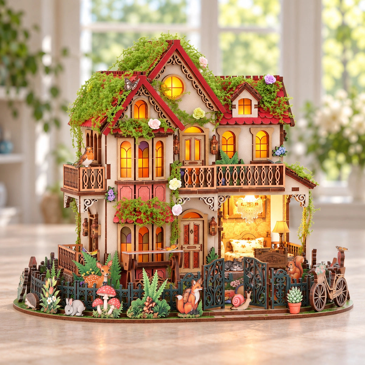Forest Castle con fiori rampicanti sulla facciata