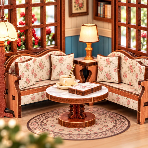 Detail der geblümten Sofas im Salon