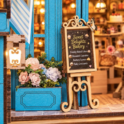 Detail der Menütafel und des Blumenkastens