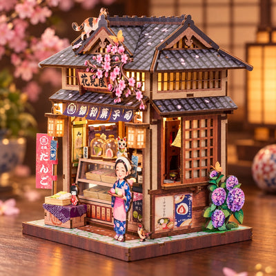 Angled view of the Japanese miniature sweet shop
