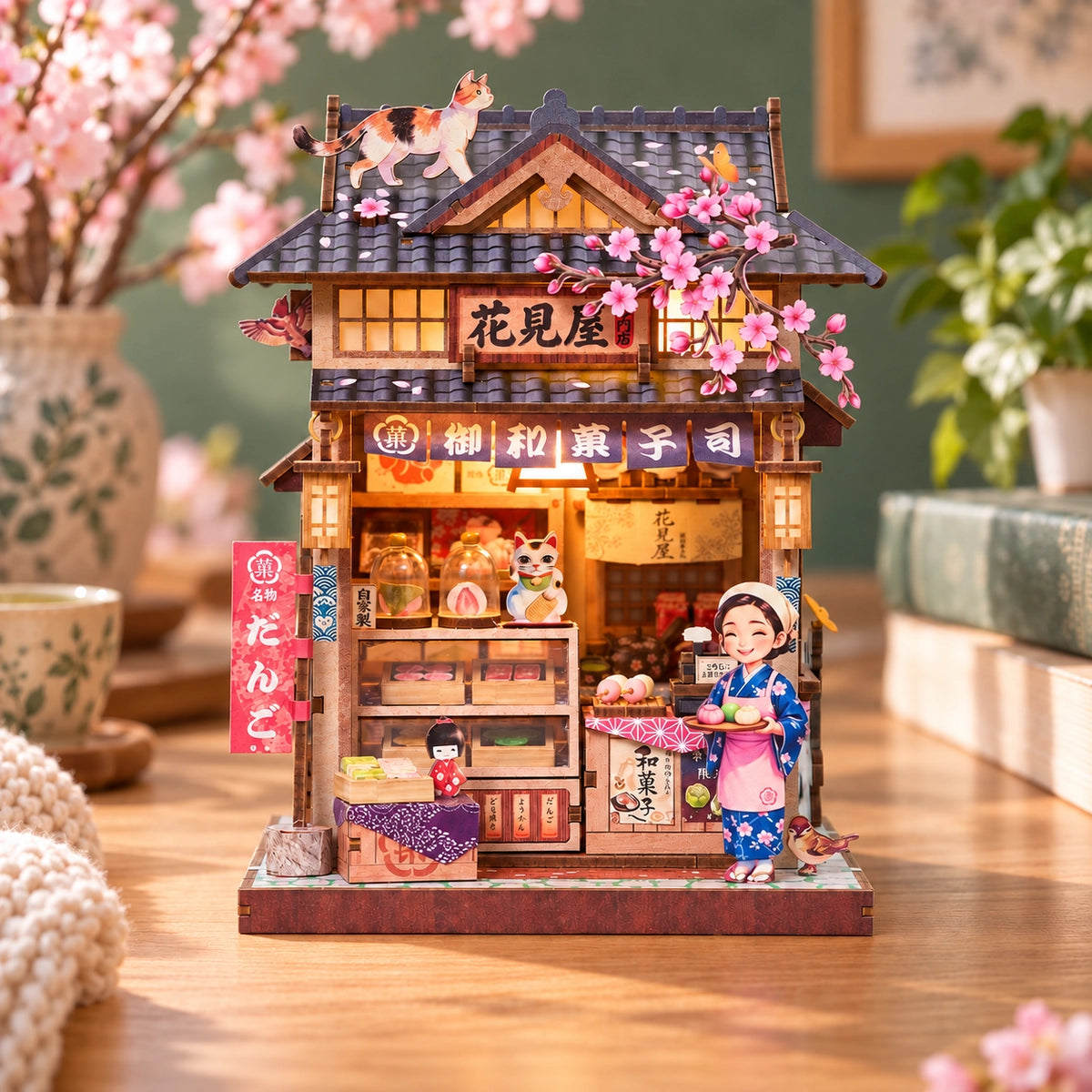 Front view of Little Bake Shop with its illuminated display