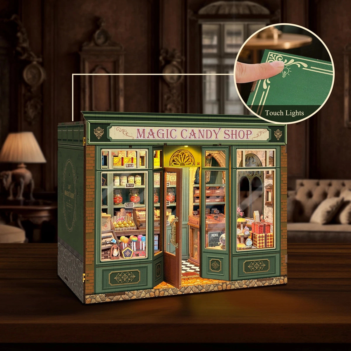 Magic Candy Shop mit markierter Touch-Steuerung auf dem Dach