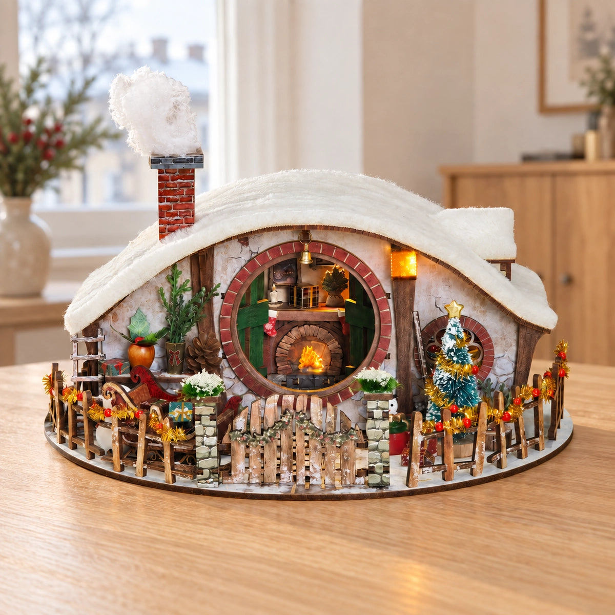 Magic Ring Snow House con porta rotonda e giardino natalizio innevato