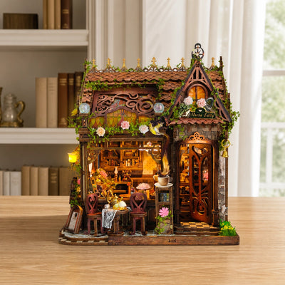 Front view of the illuminated café
