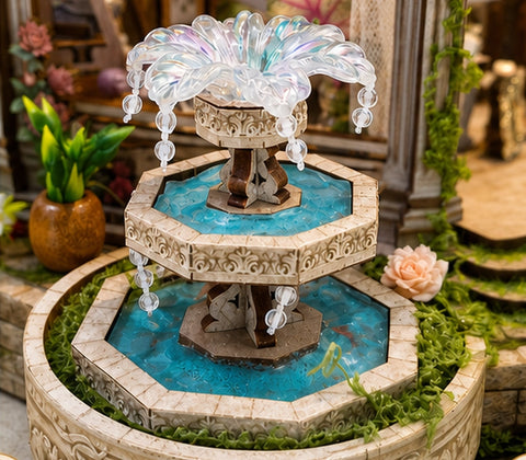 Zweistufiger Zierbrunnen mit transparentem Wassereffekt