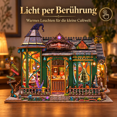 Touch-Licht-Darstellung des Shadow Bloom Cafe mit deutschem Bildtext