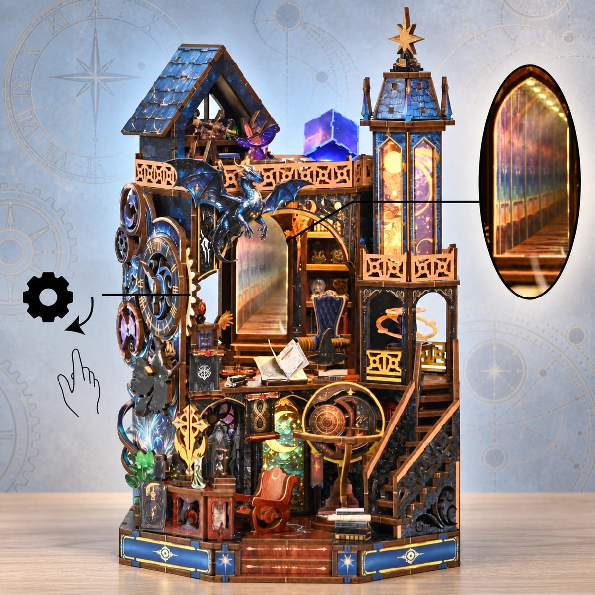 Starfall Spire with an illustration of mirror depth and touch control