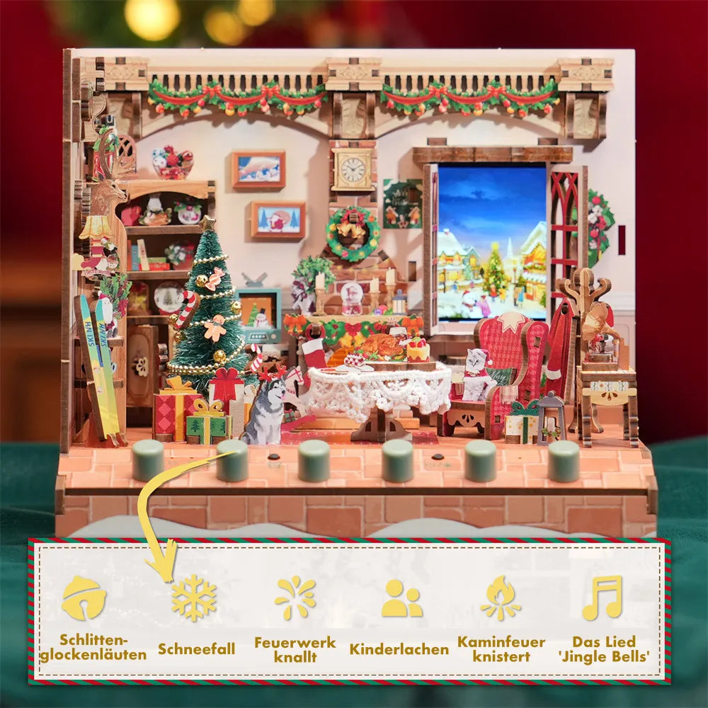 Miniatur Haus - The Christmas Cottage mit integrierten Soundeffekten und mystischen Klängen