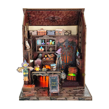 Miniature Haus - Dark Cabin Gesamtansicht mit präzise geschnittenen Holzteilen und hochwertiger Verarbeitung