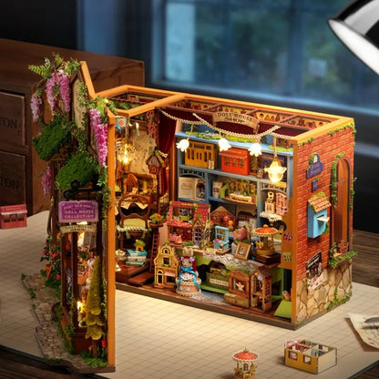 Seitliche Ansicht des Miniature Haus - Dollhouse Shop mit gut sichtbaren Elementen