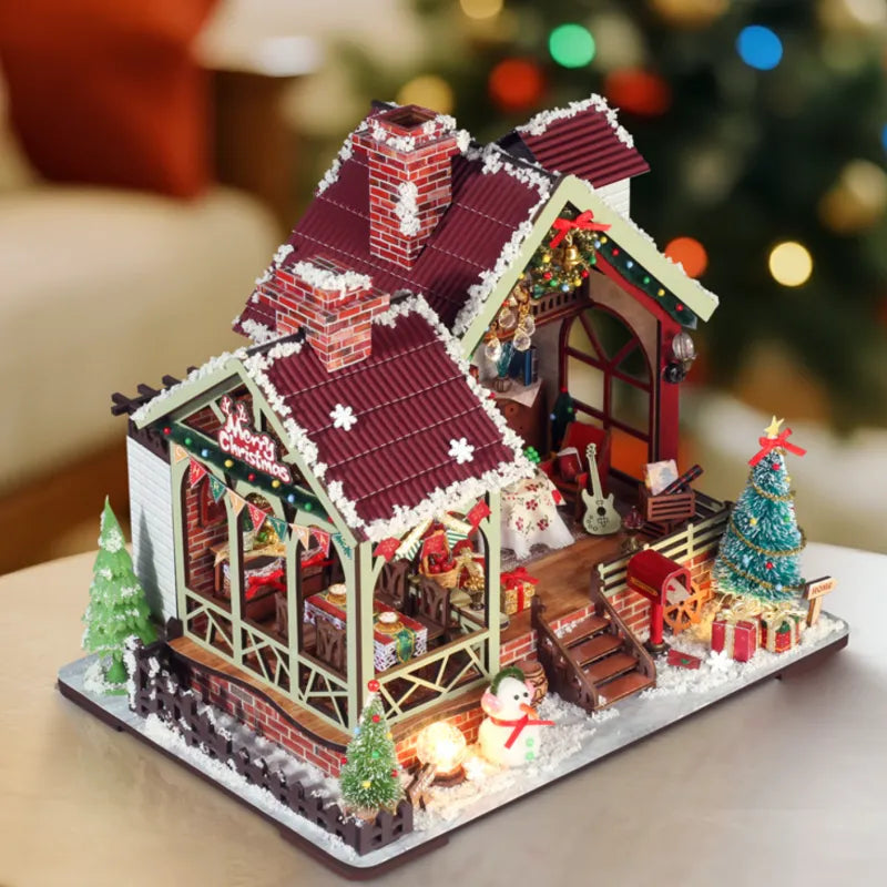 Obere Ansicht des Miniature Haus - Warm Christmas Lodge mit detaillierten Mustern und Beleuchtung