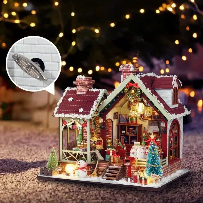 Eigenschaften des Miniature Haus - Warm Christmas Lodge wie hochwertige Materialien und LED-Lichter