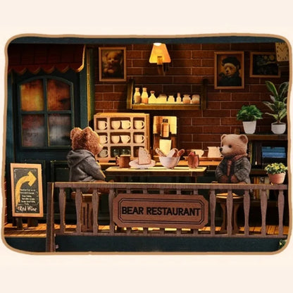 Nahaufnahme des Miniature House - Bear Restaurant mit reichhaltigen Details