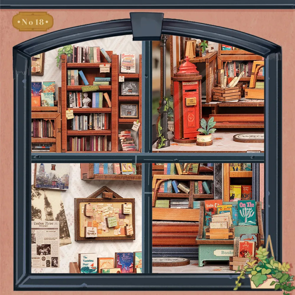 Detailansicht eines dekorativen Elements im Miniatur Haus Bausatz - Jack's Bookery mit feinen Details