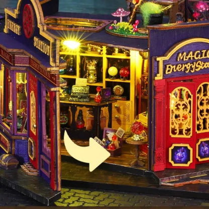 Nahaufnahme des Miniature House - Magic Energy Station mit reichhaltigen Details