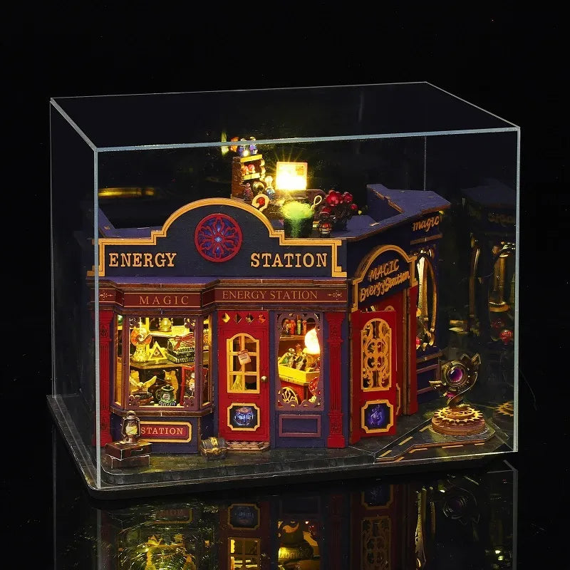 Miniature House - Magic Energy Station stimmungsvolle Beleuchtung in einem abgedunkelten Raum
