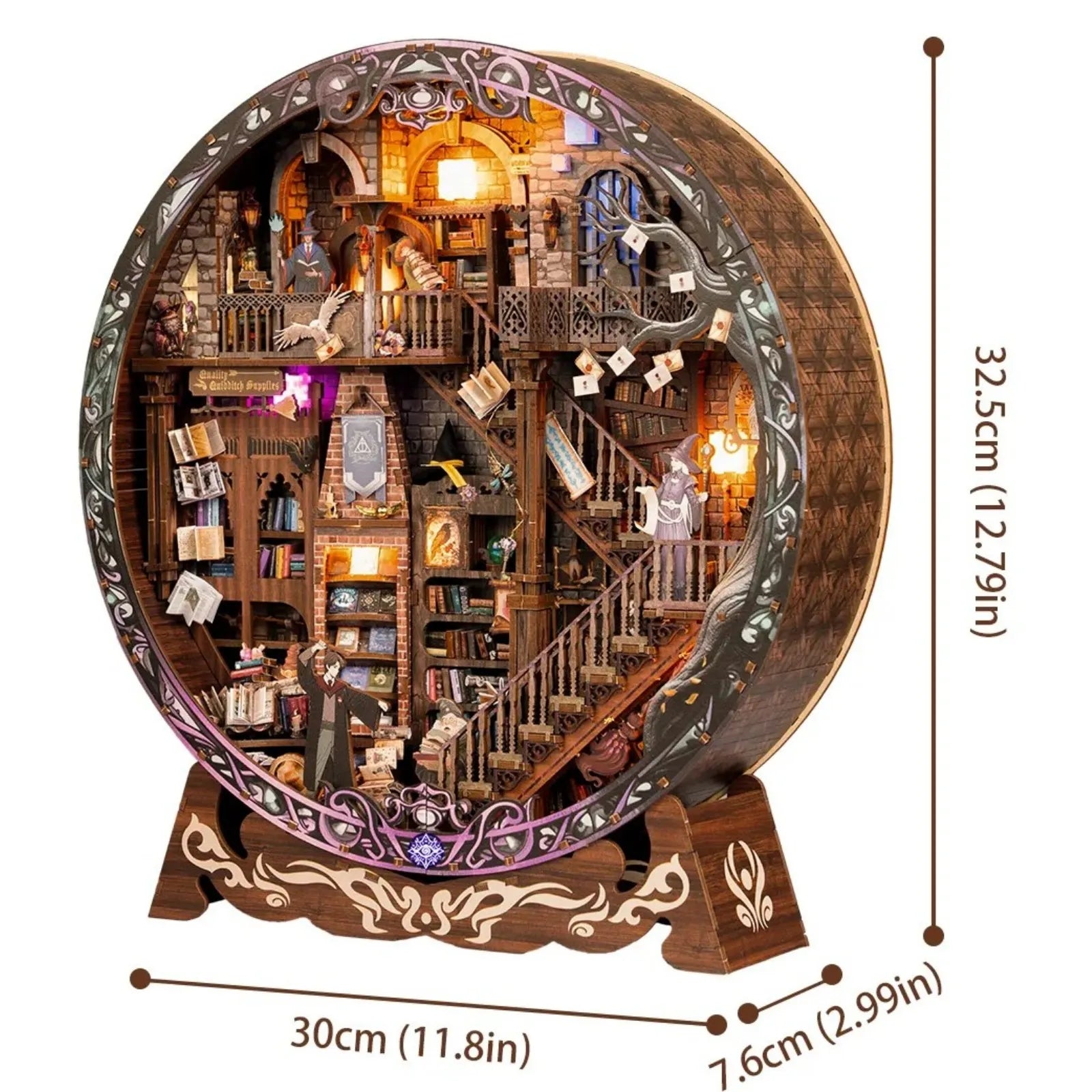 Rundes Diorama - Magic Library mit detaillierten Abmessungen