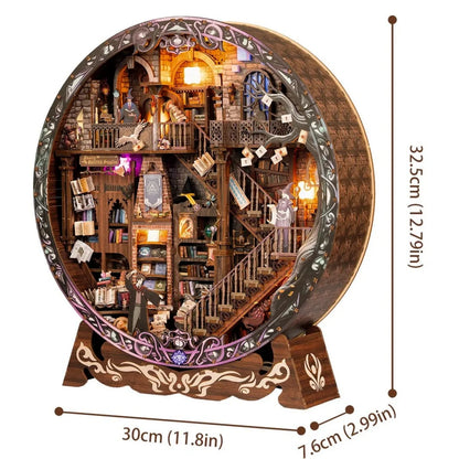 Rundes Diorama - Magic Library mit detaillierten Abmessungen