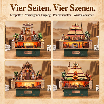 Vier Seiten der ägyptisch inspirierten Pyramidenkulisse