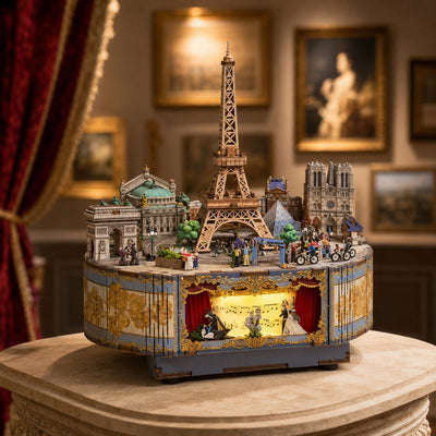 Romantic Paris Holzbausatz mit Eiffelturm und detailreicher Stadtszene
