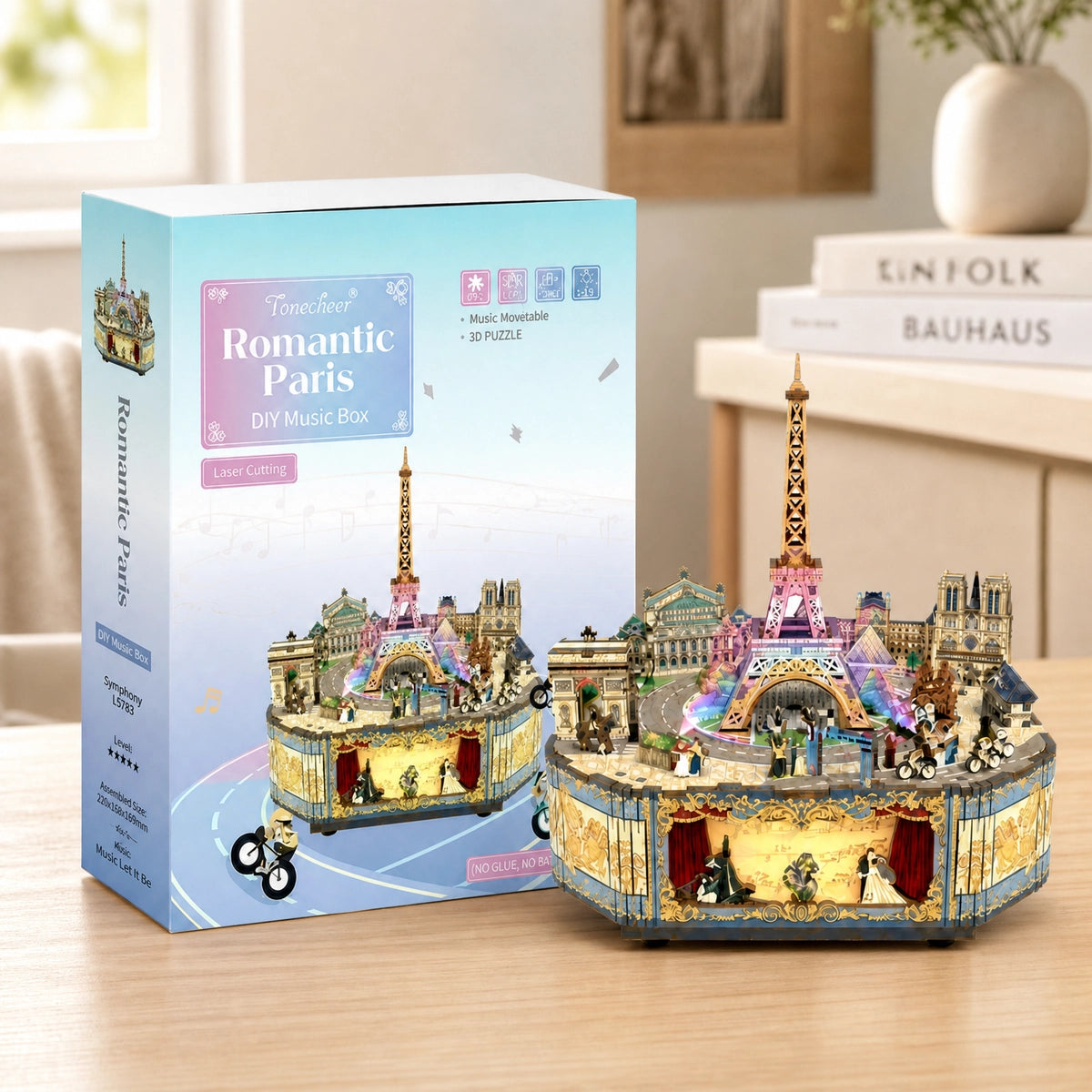 Romantic Paris Spieluhr aus Holz mit illustrierter Geschenkbox
