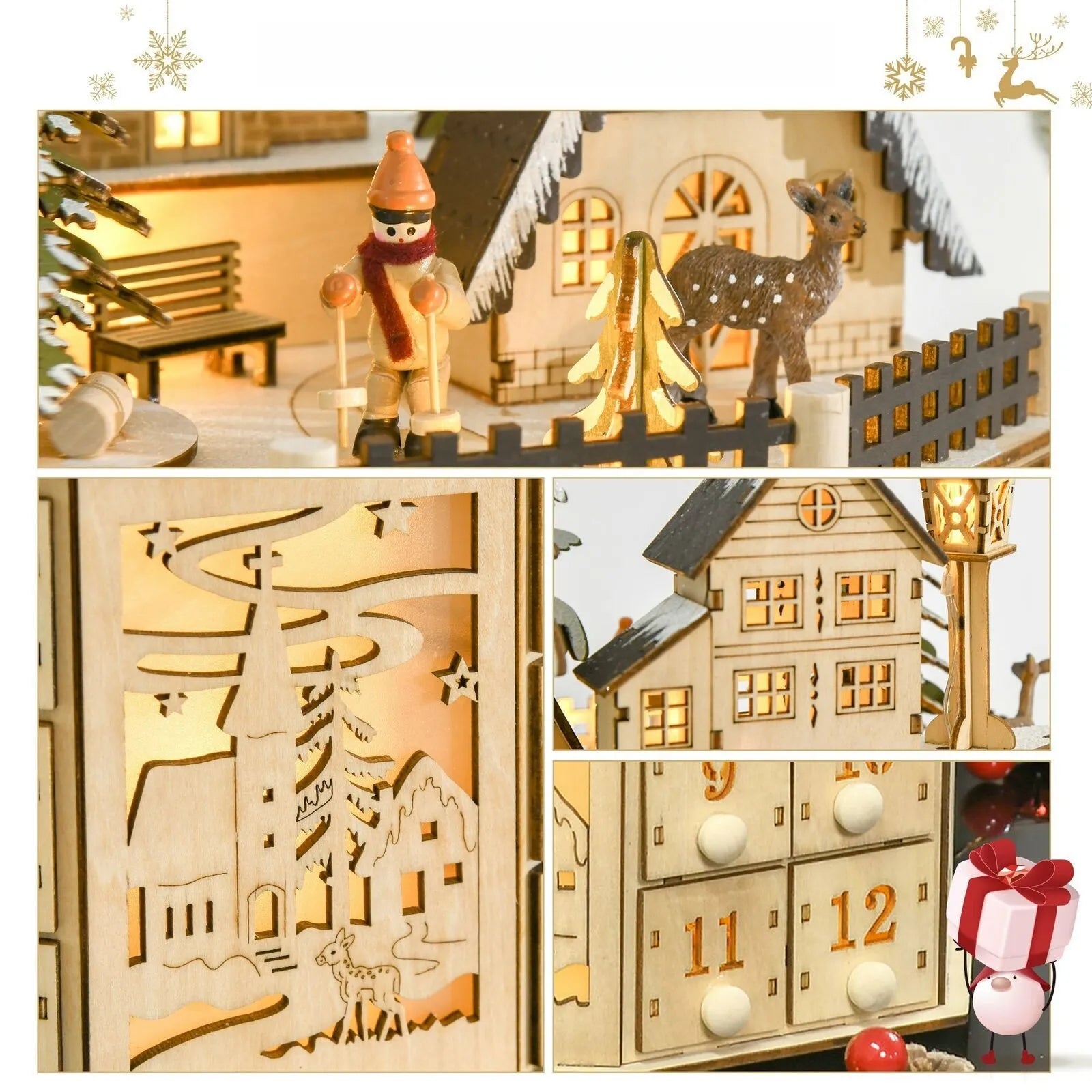 Detailansicht eines dekorativen Elements im Weihnachtsdorf Adventskalender mit feinen Details