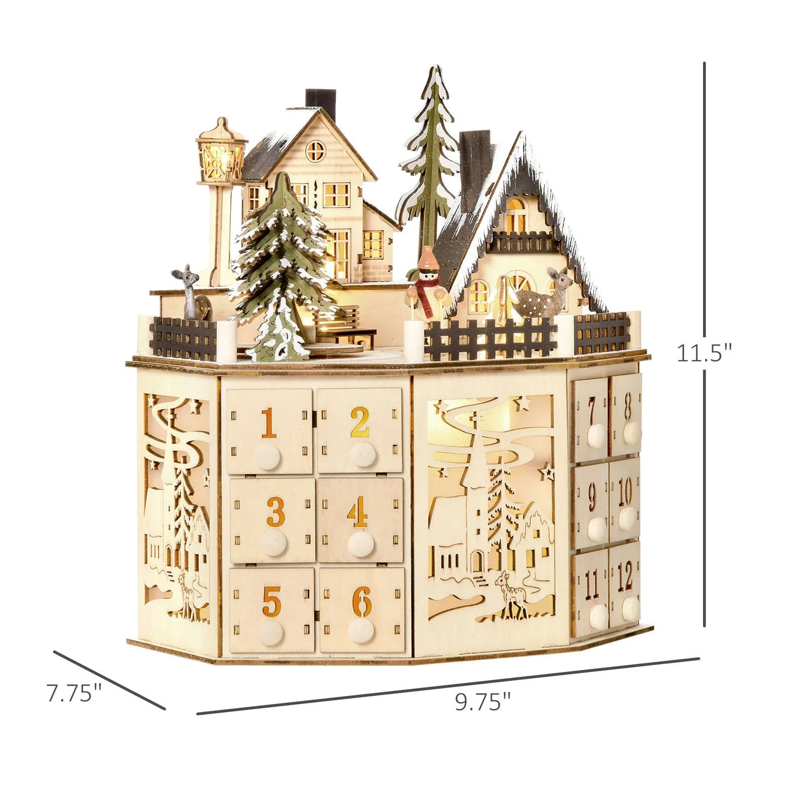 Weihnachtsdorf Adventskalender mit detaillierten Abmessungen