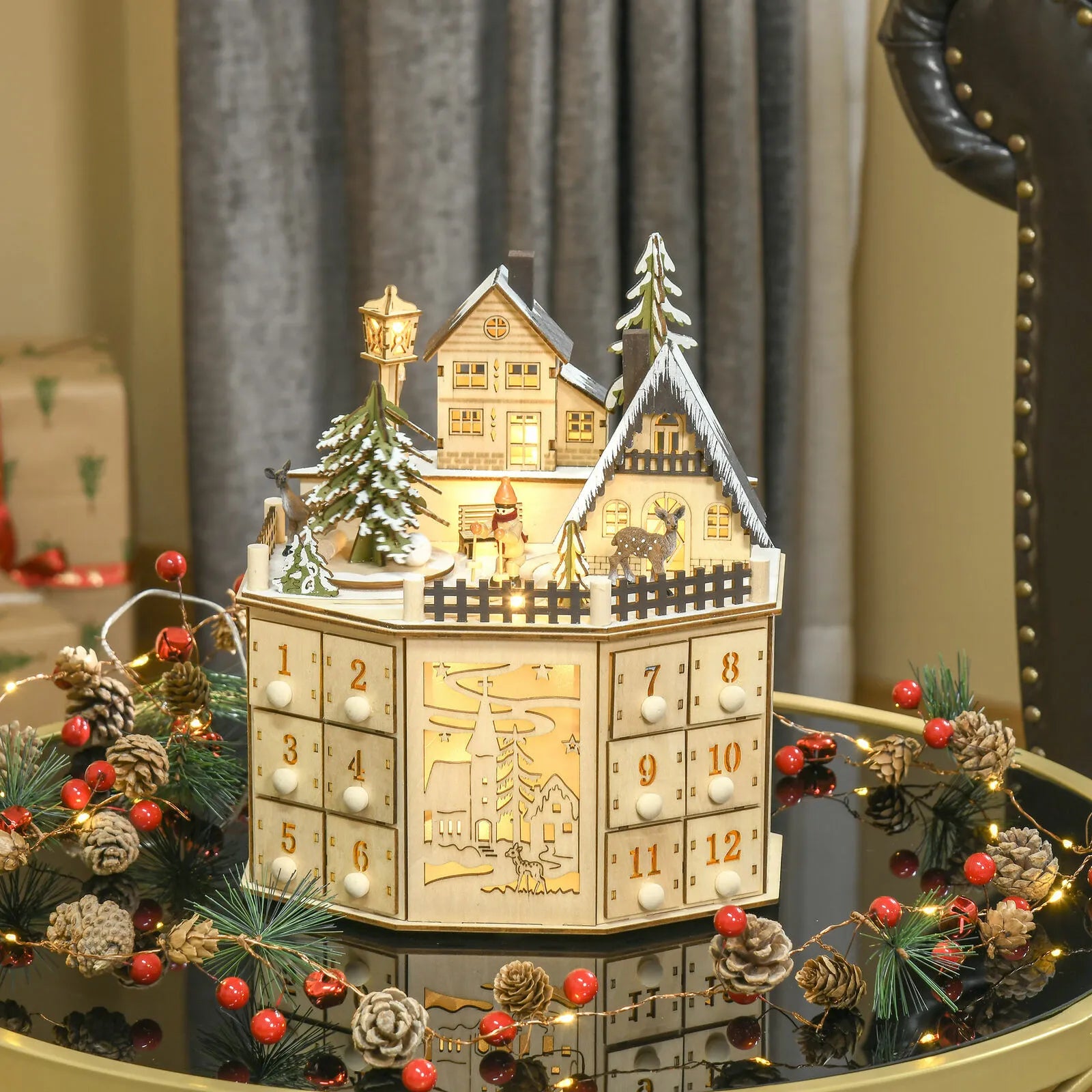 Weihnachtsdorf Adventskalender Gesamtansicht mit detaillierter Szenerie