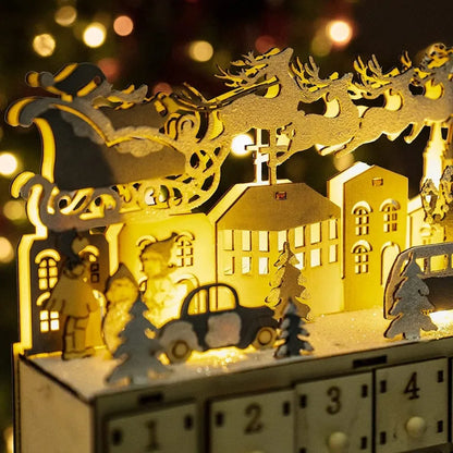 Detailansicht eines dekorativen Elements im Wooden Advent Calendars mit feinen Details