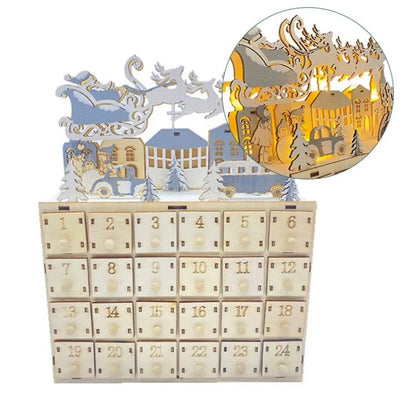 Nahaufnahme des Wooden Advent Calendars mit reichhaltigen Details