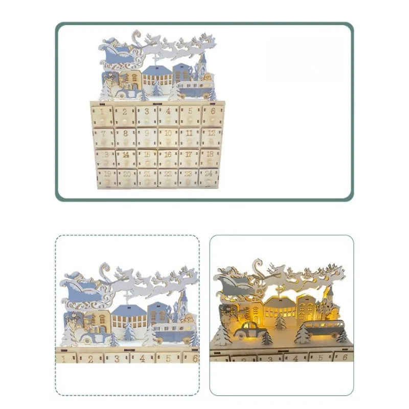 Nahaufnahme des Wooden Advent Calendars mit reichhaltigen Details