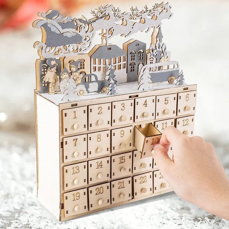 Nahaufnahme des Wooden Advent Calendars mit reichhaltigen Details